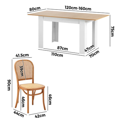 Oikiture 160cm Extendable Dining Table with 6PCS Chairs Rattan Natural-Dining Set-PEROZ Accessories