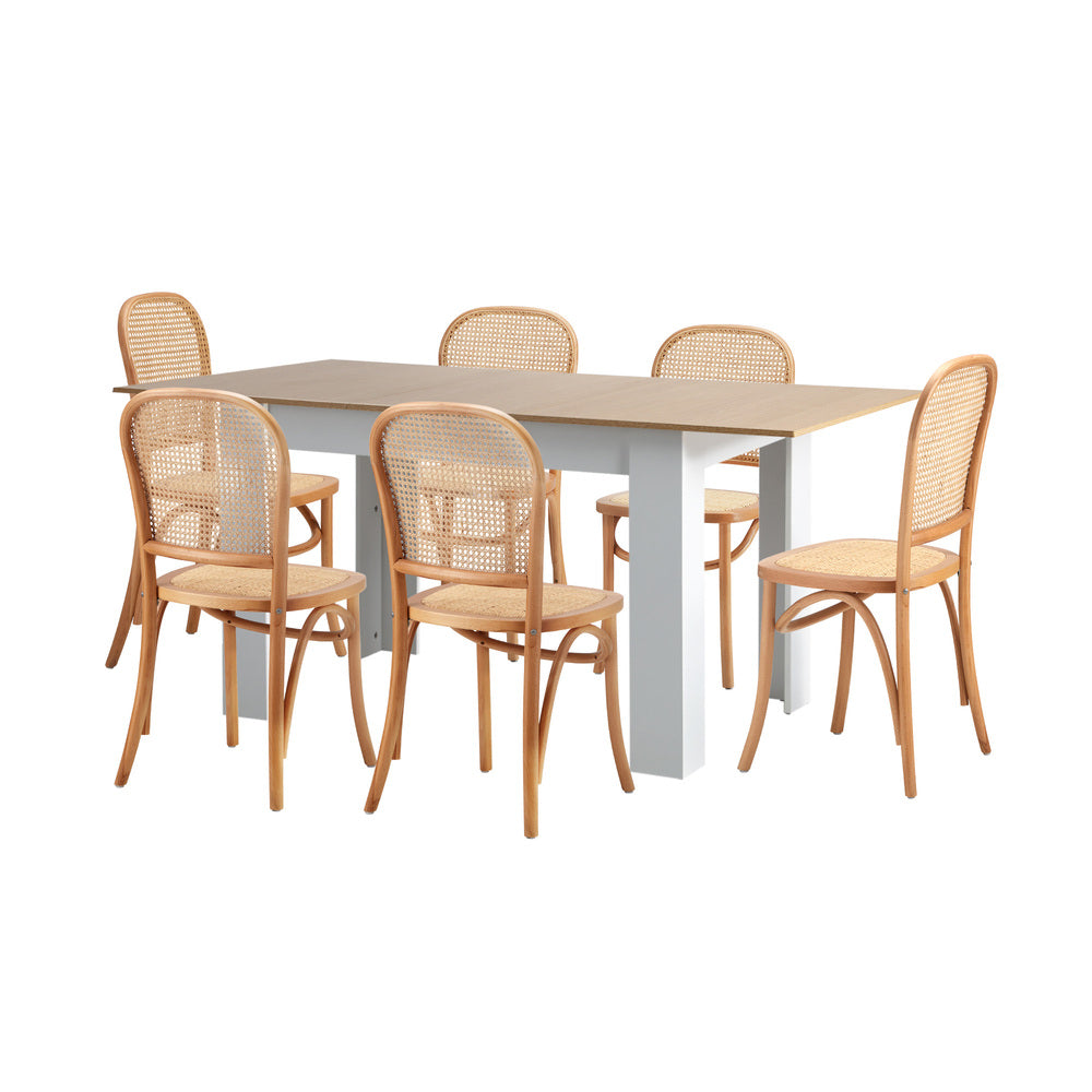 Oikiture 160cm Extendable Dining Table with 6PCS Chairs Rattan Natural-Dining Set-PEROZ Accessories