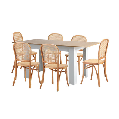 Oikiture 160cm Extendable Dining Table with 6PCS Chairs Rattan Natural-Dining Set-PEROZ Accessories