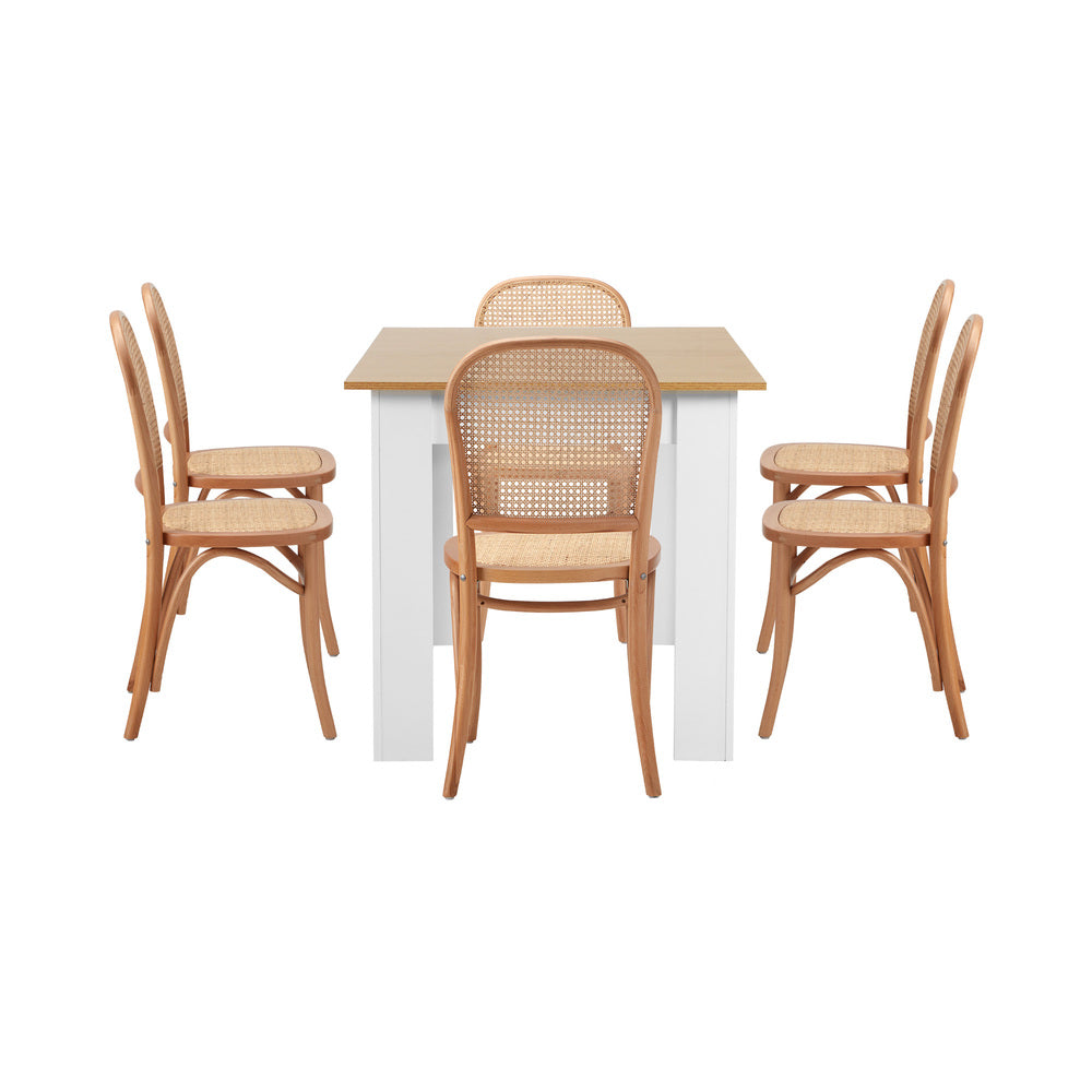 Oikiture 160cm Extendable Dining Table with 6PCS Chairs Rattan Natural-Dining Set-PEROZ Accessories