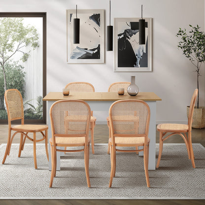 Oikiture 160cm Extendable Dining Table with 6PCS Chairs Rattan Natural-Dining Set-PEROZ Accessories