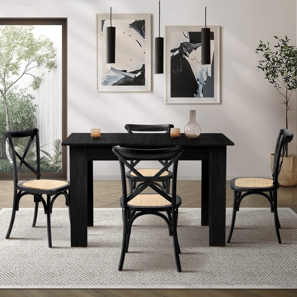 Oikiture 160cm Extendable Dining Table with 4PCS Dining Chairs Geometric Black-Dining Set-PEROZ Accessories