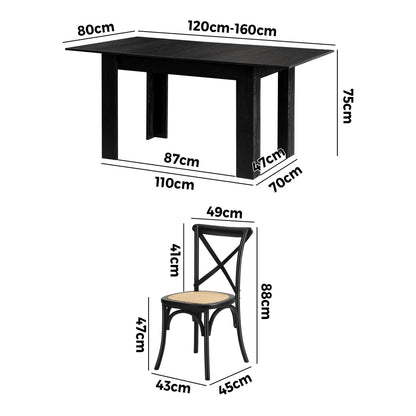 Oikiture 160cm Extendable Dining Table with 6PCS Dining Chairs Geometric Black-Dining Set-PEROZ Accessories