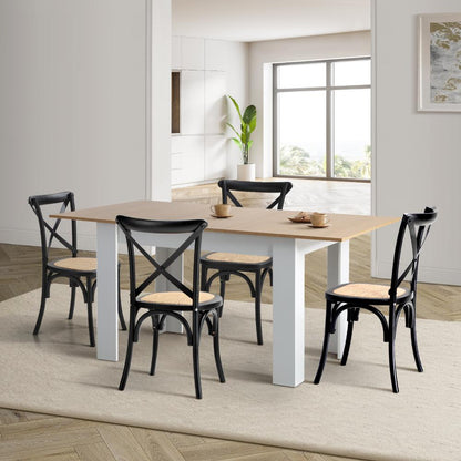 Oikiture 160cm Extendable Dining Table with 4PCS Chairs Crossback Black-Dining Sets-PEROZ Accessories