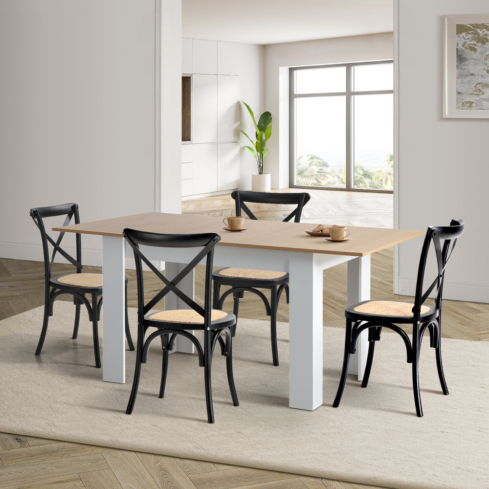 Oikiture 160cm Extendable Dining Table with 4PCS Chairs Crossback Black-Dining Sets-PEROZ Accessories