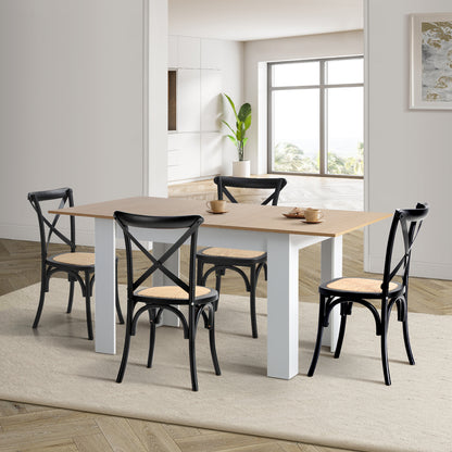Oikiture 160cm Extendable Dining Table with 4PCS Chairs Crossback Black-Dining Sets-PEROZ Accessories