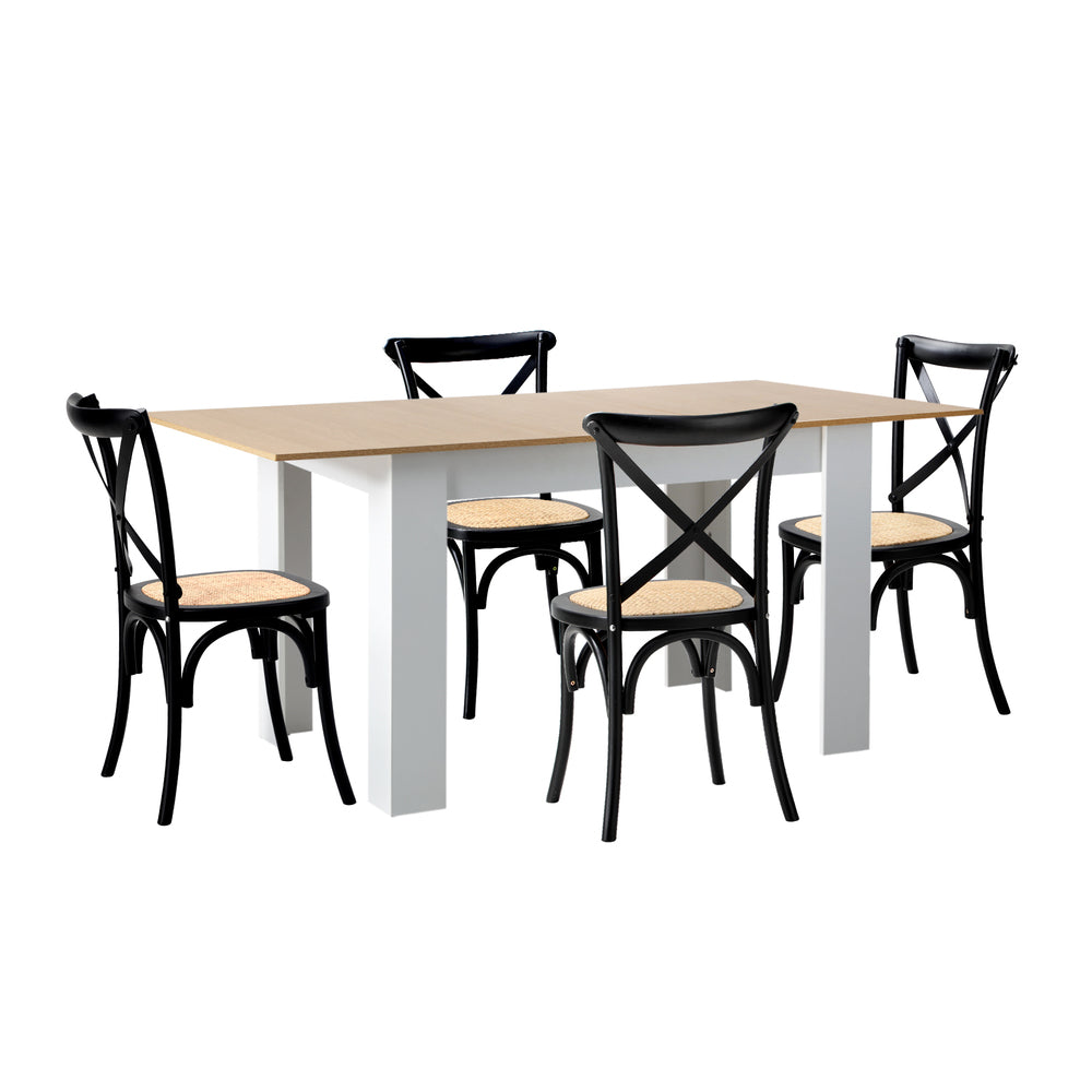 Oikiture 160cm Extendable Dining Table with 4PCS Chairs Crossback Black-Dining Sets-PEROZ Accessories