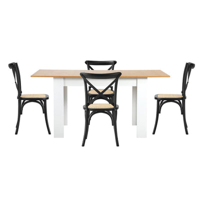 Oikiture 160cm Extendable Dining Table with 4PCS Chairs Crossback Black-Dining Sets-PEROZ Accessories