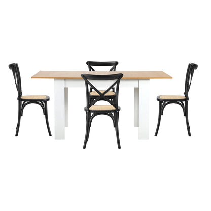 Oikiture 160cm Extendable Dining Table with 4PCS Chairs Crossback Black-Dining Sets-PEROZ Accessories