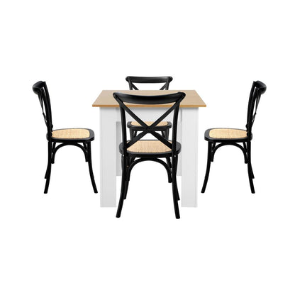Oikiture 160cm Extendable Dining Table with 4PCS Chairs Crossback Black-Dining Sets-PEROZ Accessories