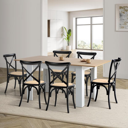 Oikiture 160cm Extendable Dining Table with 6PCS Chairs Crossback Black-Dining Sets-PEROZ Accessories