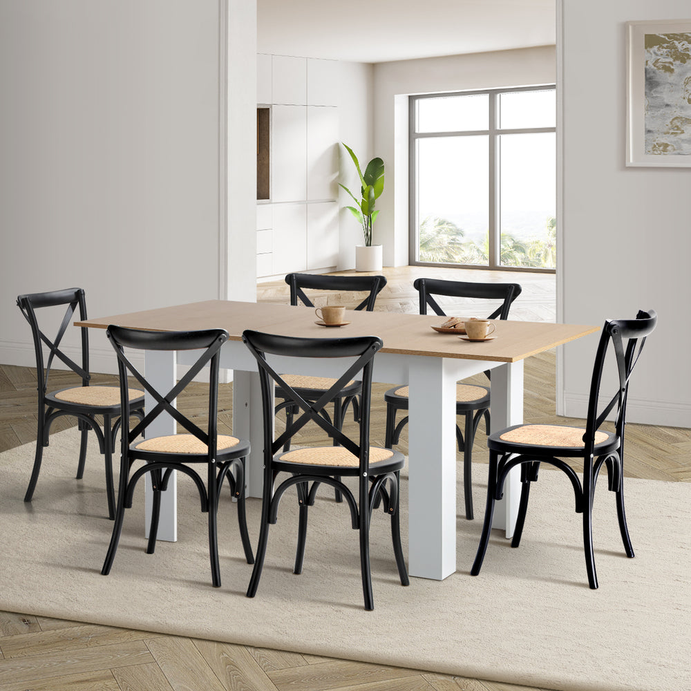 Oikiture 160cm Extendable Dining Table with 6PCS Chairs Crossback Black-Dining Sets-PEROZ Accessories
