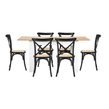 Oikiture 160cm Extendable Dining Table with 6PCS Chairs Crossback Black-Dining Sets-PEROZ Accessories