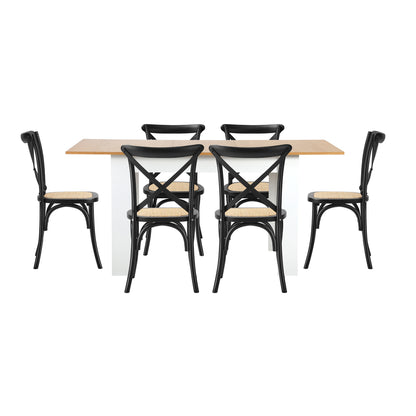 Oikiture 160cm Extendable Dining Table with 6PCS Chairs Crossback Black-Dining Sets-PEROZ Accessories