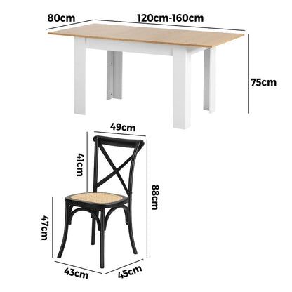Oikiture 160cm Extendable Dining Table with 6PCS Chairs Crossback Black-Dining Sets-PEROZ Accessories