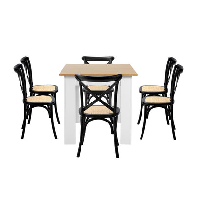 Oikiture 160cm Extendable Dining Table with 6PCS Chairs Crossback Black-Dining Sets-PEROZ Accessories