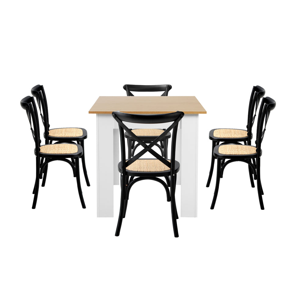 Oikiture 160cm Extendable Dining Table with 6PCS Chairs Crossback Black-Dining Sets-PEROZ Accessories