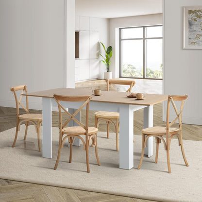 Oikiture 160cm Extendable Dining Table with 4PCS Chairs Crossback Wooden-Dining Sets-PEROZ Accessories