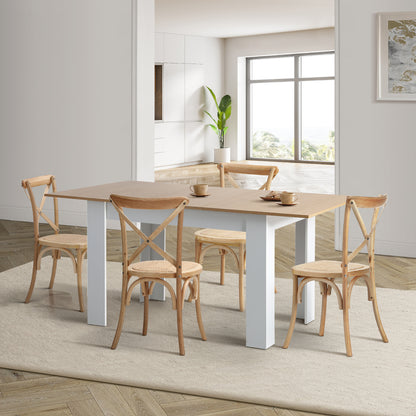 Oikiture 160cm Extendable Dining Table with 4PCS Chairs Crossback Wooden-Dining Sets-PEROZ Accessories