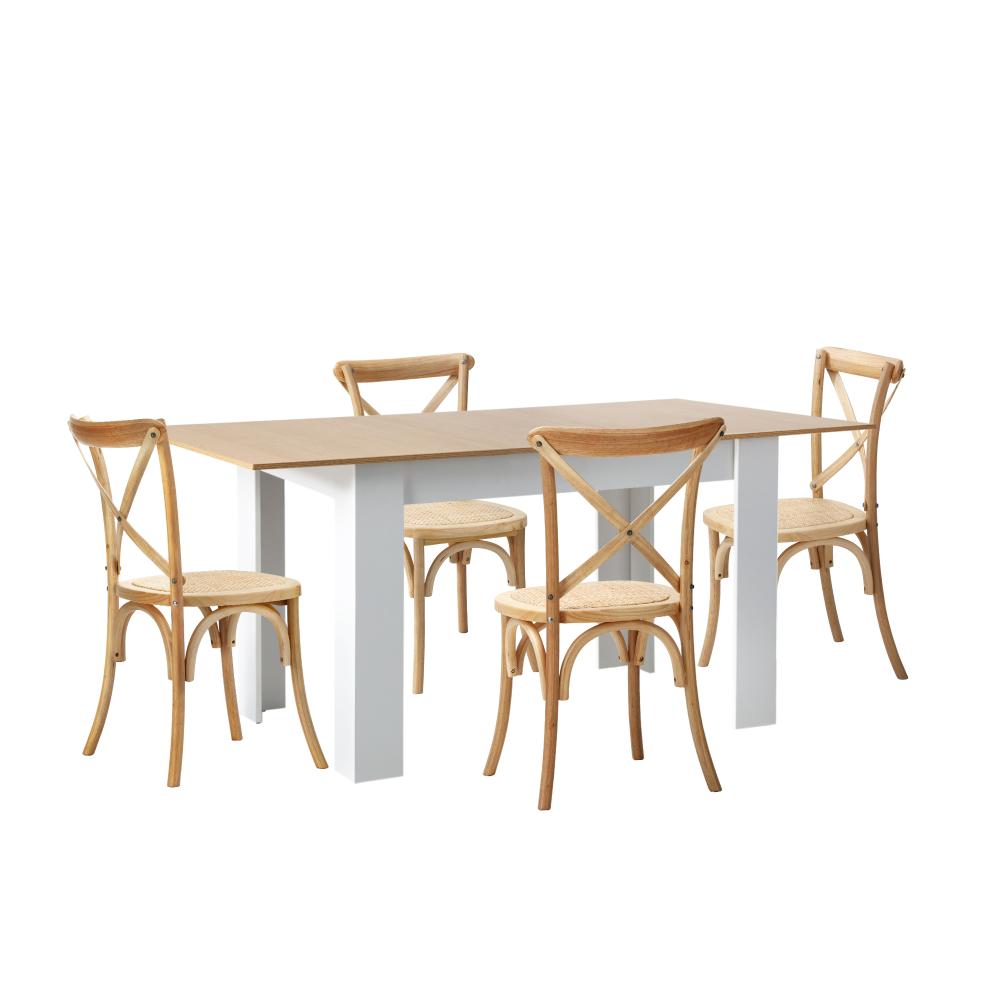 Oikiture 160cm Extendable Dining Table with 4PCS Chairs Crossback Wooden-Dining Sets-PEROZ Accessories