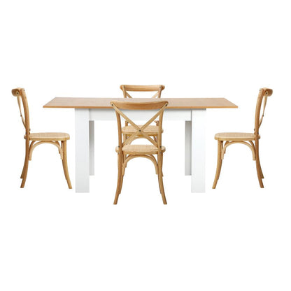 Oikiture 160cm Extendable Dining Table with 4PCS Chairs Crossback Wooden-Dining Sets-PEROZ Accessories
