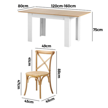 Oikiture 160cm Extendable Dining Table with 4PCS Chairs Crossback Wooden-Dining Sets-PEROZ Accessories