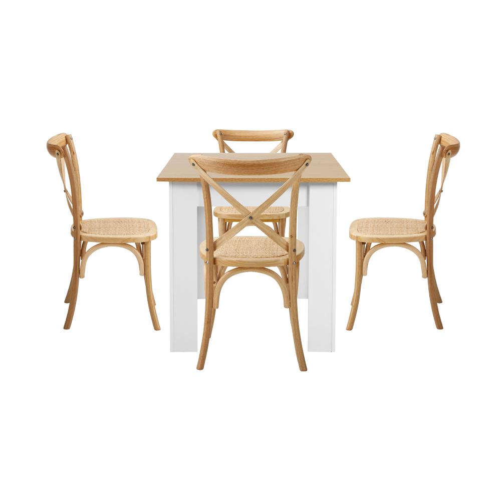 Oikiture 160cm Extendable Dining Table with 4PCS Chairs Crossback Wooden-Dining Sets-PEROZ Accessories