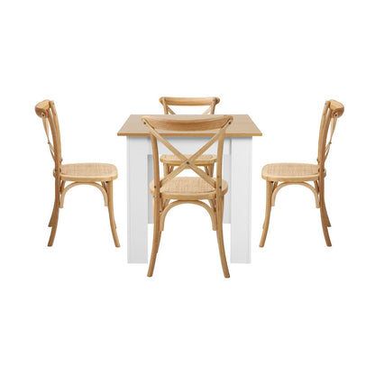 Oikiture 160cm Extendable Dining Table with 4PCS Chairs Crossback Wooden-Dining Sets-PEROZ Accessories