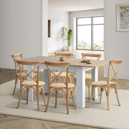 Oikiture 160cm Extendable Dining Table with 6PCS Chairs Crossback Wooden-Dining Sets-PEROZ Accessories