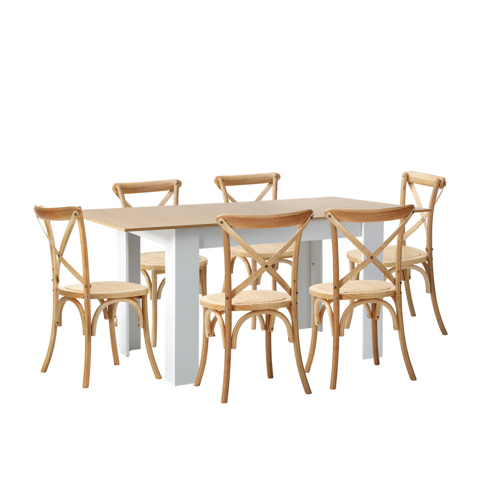 Oikiture 160cm Extendable Dining Table with 6PCS Chairs Crossback Wooden-Dining Sets-PEROZ Accessories