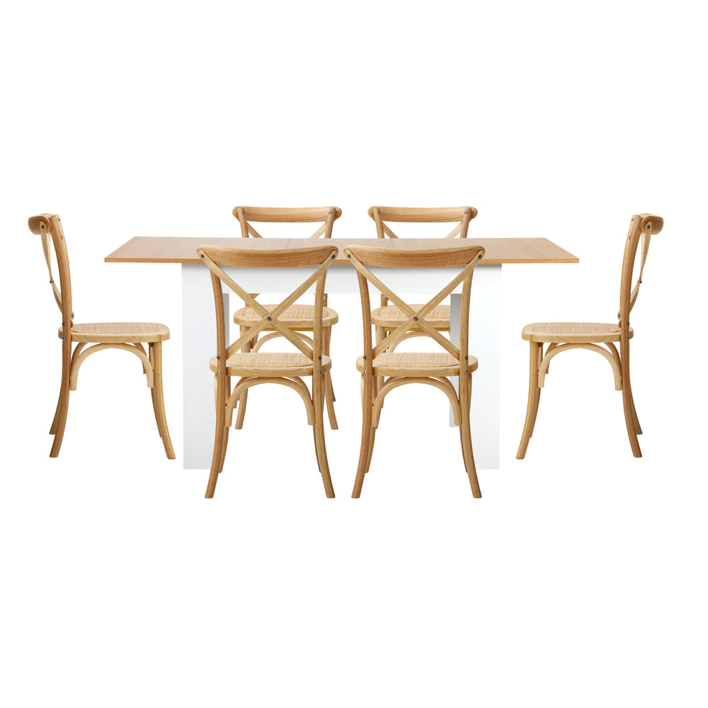 Oikiture 160cm Extendable Dining Table with 6PCS Chairs Crossback Wooden-Dining Sets-PEROZ Accessories