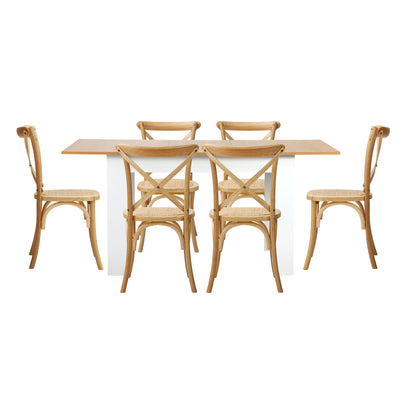 Oikiture 160cm Extendable Dining Table with 6PCS Chairs Crossback Wooden-Dining Sets-PEROZ Accessories