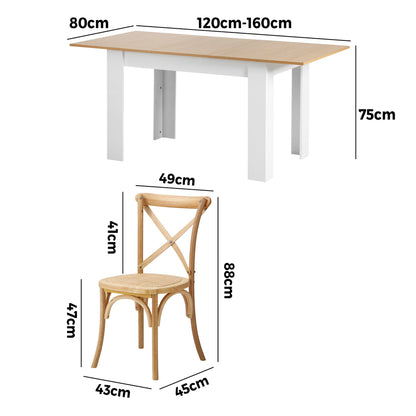 Oikiture 160cm Extendable Dining Table with 6PCS Chairs Crossback Wooden-Dining Sets-PEROZ Accessories