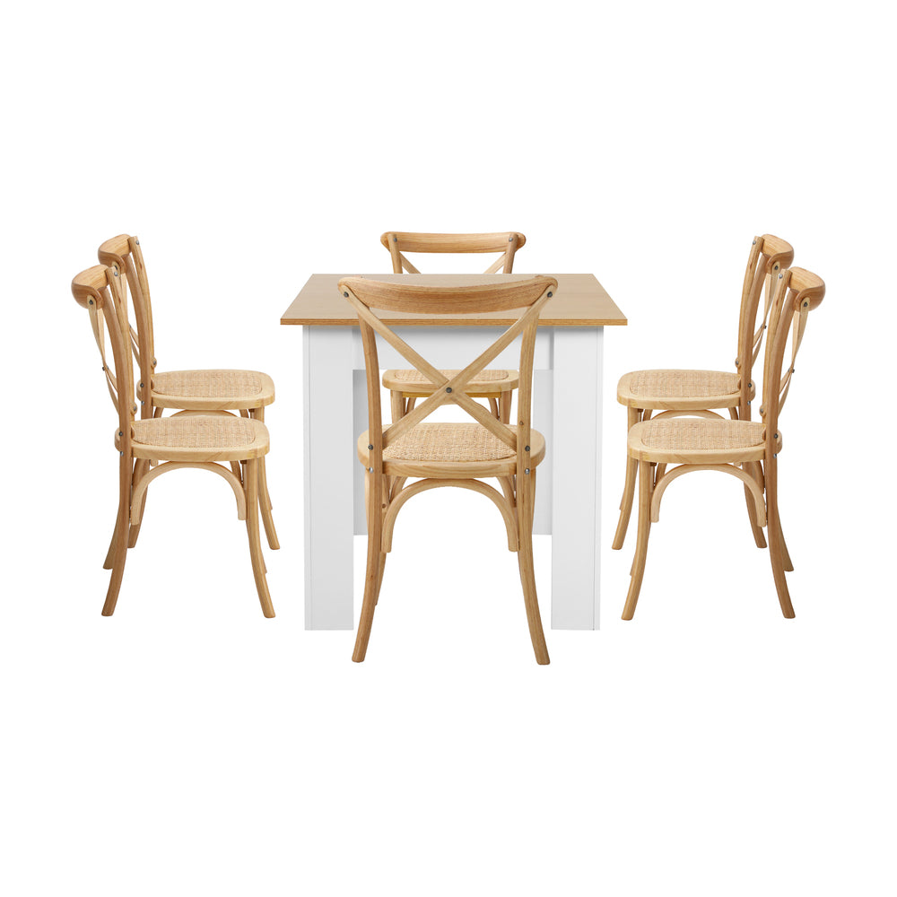 Oikiture 160cm Extendable Dining Table with 6PCS Chairs Crossback Wooden-Dining Sets-PEROZ Accessories