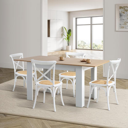 Oikiture 160cm Extendable Dining Table with 4PCS Chairs Crossback White-Dining Sets-PEROZ Accessories