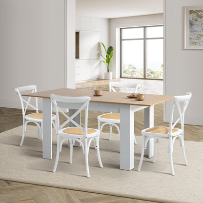 Oikiture 160cm Extendable Dining Table with 4PCS Chairs Crossback White-Dining Sets-PEROZ Accessories