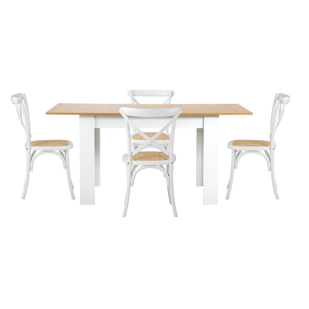 Oikiture 160cm Extendable Dining Table with 4PCS Chairs Crossback White-Dining Sets-PEROZ Accessories