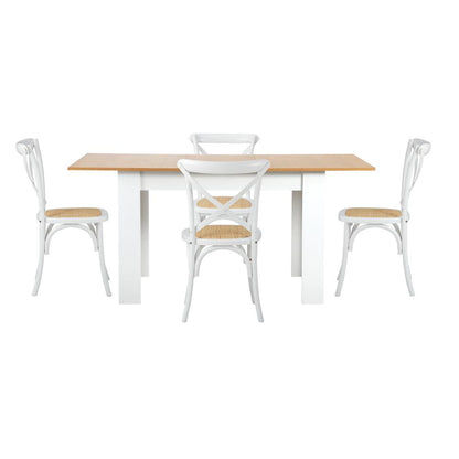 Oikiture 160cm Extendable Dining Table with 4PCS Chairs Crossback White-Dining Sets-PEROZ Accessories