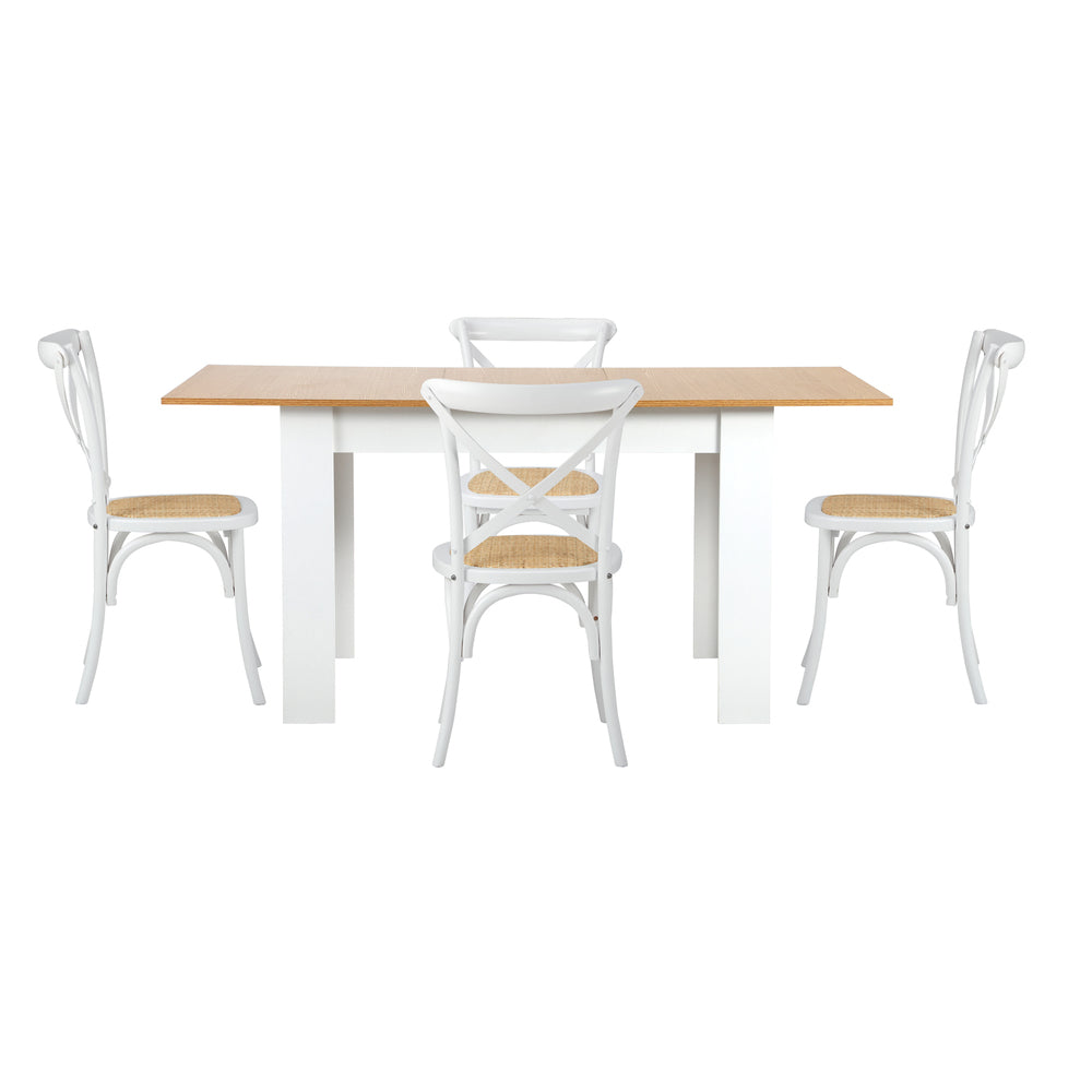 Oikiture 160cm Extendable Dining Table with 4PCS Chairs Crossback White-Dining Sets-PEROZ Accessories