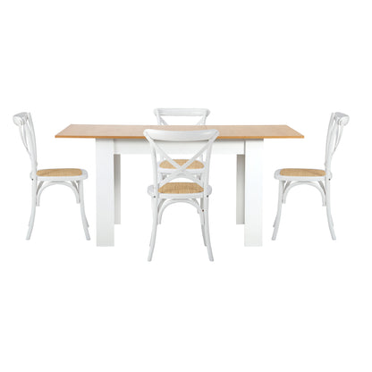 Oikiture 160cm Extendable Dining Table with 4PCS Chairs Crossback White-Dining Sets-PEROZ Accessories