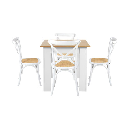 Oikiture 160cm Extendable Dining Table with 4PCS Chairs Crossback White-Dining Sets-PEROZ Accessories