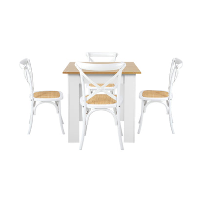 Oikiture 160cm Extendable Dining Table with 4PCS Chairs Crossback White-Dining Sets-PEROZ Accessories