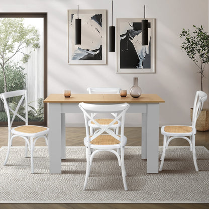 Oikiture 160cm Extendable Dining Table with 4PCS Chairs Crossback White-Dining Sets-PEROZ Accessories