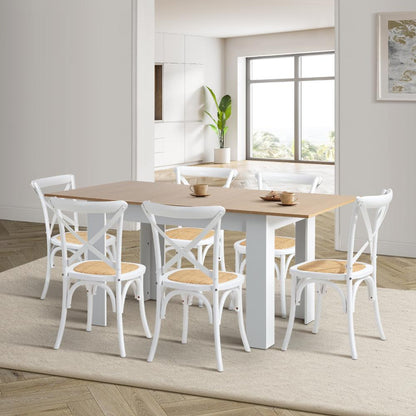 Oikiture 160cm Extendable Dining Table with 6PCS Chairs Crossback White-Dining Sets-PEROZ Accessories