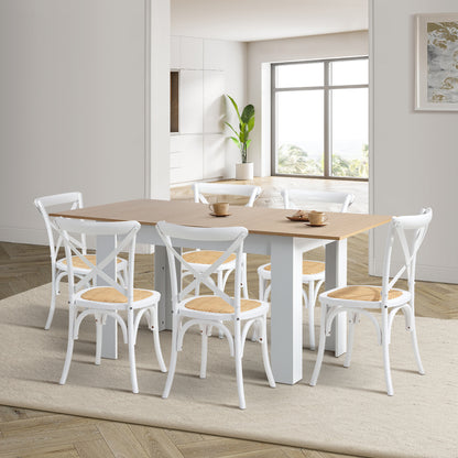 Oikiture 160cm Extendable Dining Table with 6PCS Chairs Crossback White-Dining Sets-PEROZ Accessories