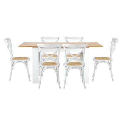 Oikiture 160cm Extendable Dining Table with 6PCS Chairs Crossback White-Dining Sets-PEROZ Accessories