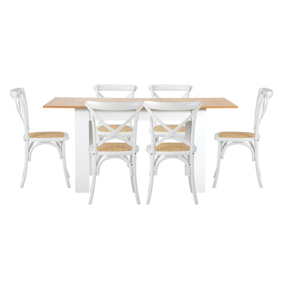 Oikiture 160cm Extendable Dining Table with 6PCS Chairs Crossback White-Dining Sets-PEROZ Accessories
