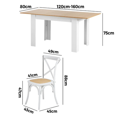 Oikiture 160cm Extendable Dining Table with 6PCS Chairs Crossback White-Dining Sets-PEROZ Accessories