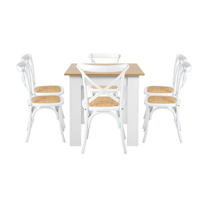 Oikiture 160cm Extendable Dining Table with 6PCS Chairs Crossback White-Dining Sets-PEROZ Accessories
