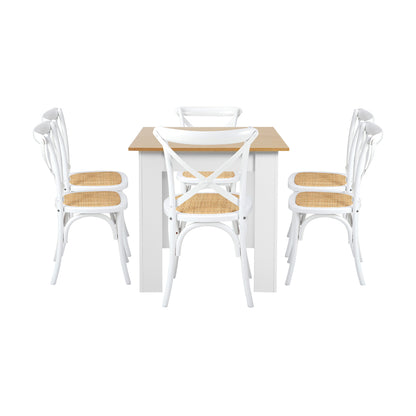 Oikiture 160cm Extendable Dining Table with 6PCS Chairs Crossback White-Dining Sets-PEROZ Accessories